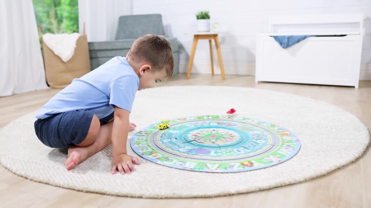 Melissa & Doug Round The Shore Tracks Cardboard Jigsaw Floor Puzzle And Wind-Up Vehicles – 48 Pieces For Boys And Girls 4+ - FSC Certified