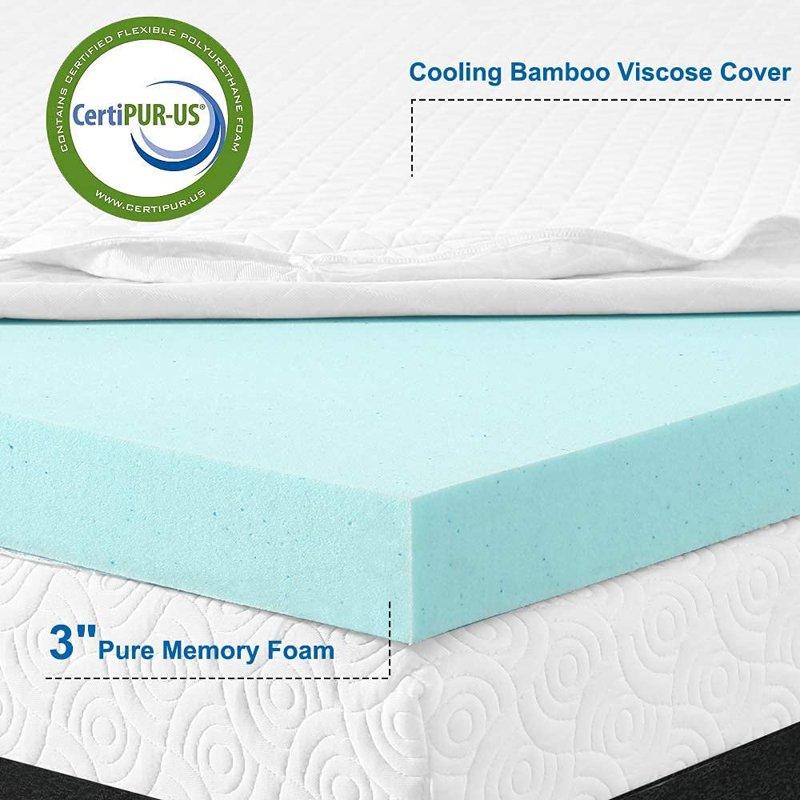 MERITLIFE 3 Inch Memory Foam Mattress Topper Cool Gel Infused Foam Bed Topper Mattress Pad CertiPUR-US Certified Relieve Back Pain & Pressure Relief Removable Soft Cover 10 Year Warranty Queen SIze