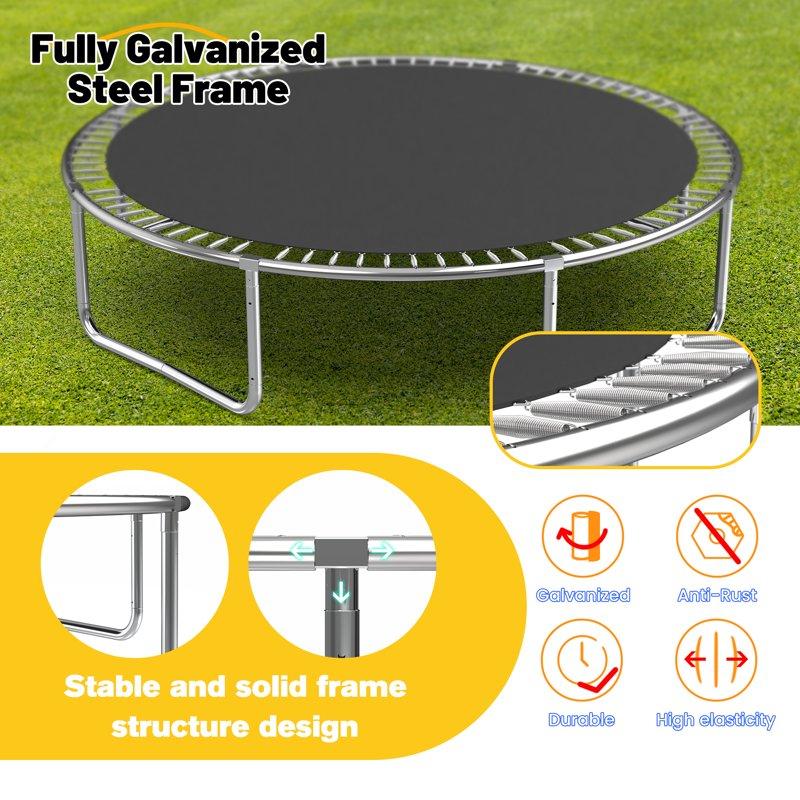 Mersco 14ft Trampoline For Kids And Adults Upgraded Outdoor Trampoline With Capacity For 6 S Recreational Round Trampoline With Basketball And Hoop & Enclosure Net Blue