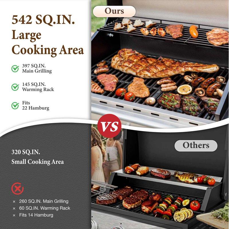 MF Studio 4 Burner Propane Gas Outdoor Grill With Side Burner Stainless Steel BBQ Grill