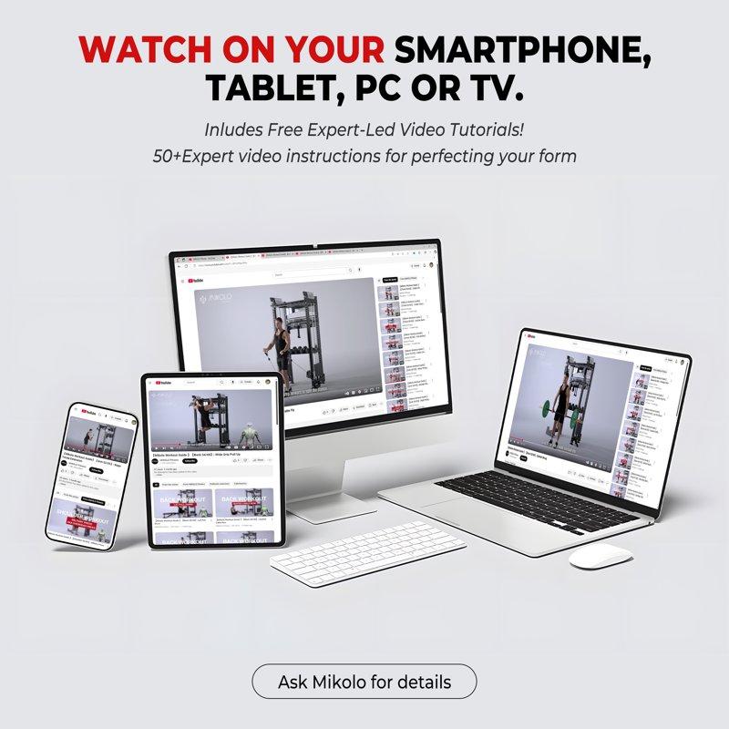 Mikolo Power Cage Squat Rack With Dual Pulley Cable Crossover System Multifunction Free Weight Home Gym Workout Machine With Attachments 230LB Plates (Red 230)