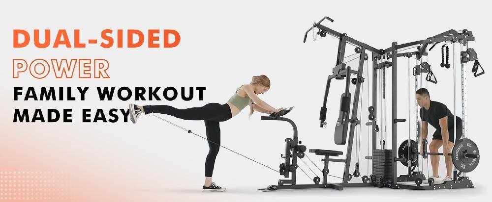 Mikolo Smith Machine Power Cage Multi-Function Home Gym System With Cable Crossover 121LB Weight Stack