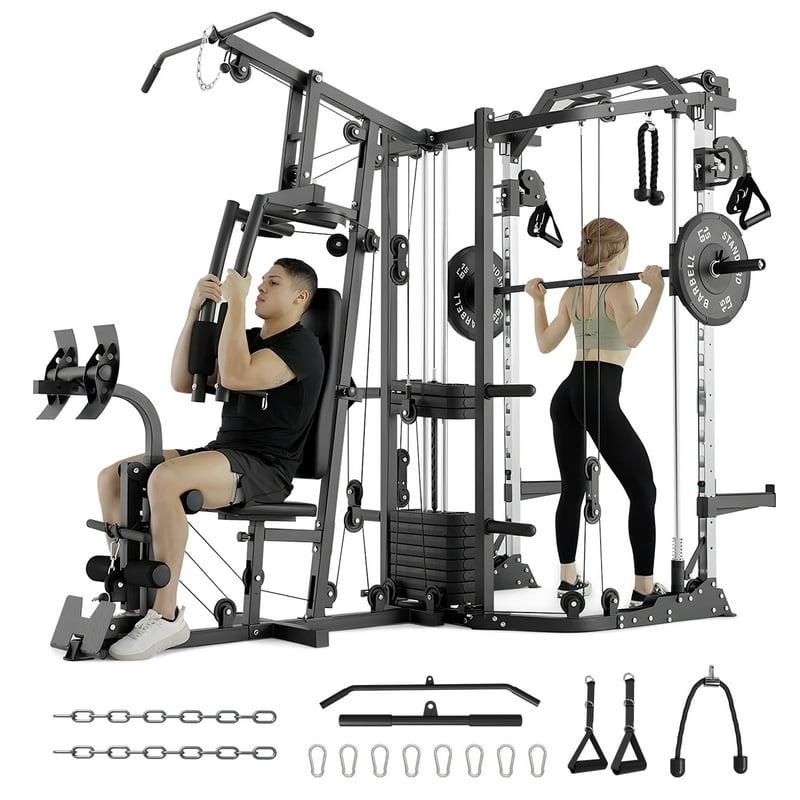 Mikolo Smith Machine Power Cage Multi-Function Home Gym System with Cable Crossover 121LB Weight Stack