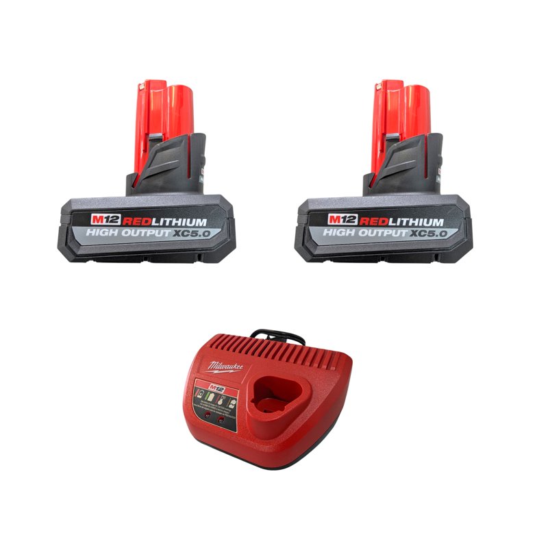 MILWAUKEE M12 REDLITHIUM HIGH OUTPUT XC5.0 Battery Pack Kit (Model 48-59-2450P) – Includes 2 Batteries & 1 Charger - 25% More Power & Runtime