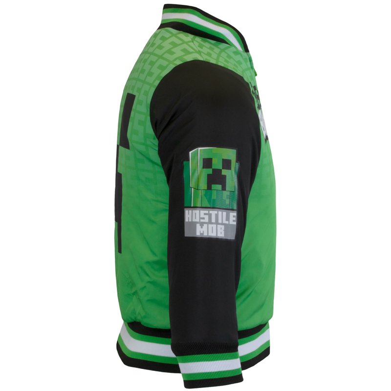 Minecraft Bomber Jacket For Boys Zip-Up Creeper Varsity Jacket For Kids (Sizes 4-18)