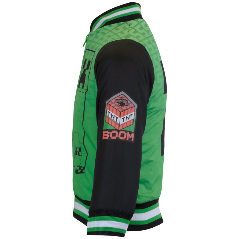 Minecraft Bomber Jacket For Boys Zip-Up Creeper Varsity Jacket For Kids (Sizes 4-18)