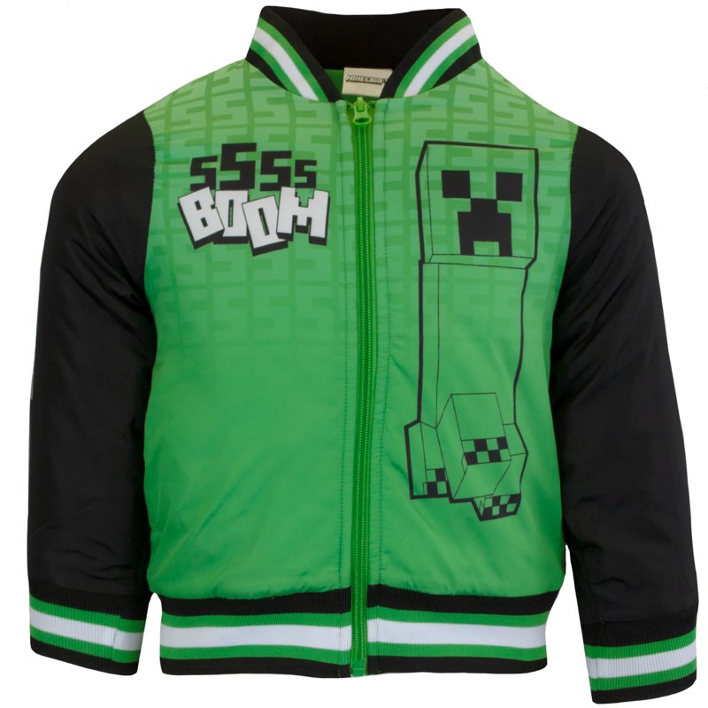 Minecraft Bomber Jacket for Boys Zip-Up Creeper Varsity Jacket for Kids (Sizes 4-18)