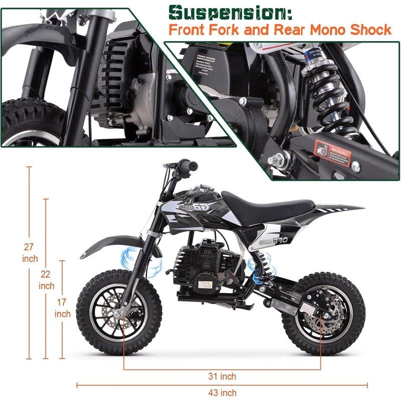 Mini Kid Dirt Bike 49 CC 2-Stroke Gas Bike With Off-Rode Tire Suspensions Up To 20Mph