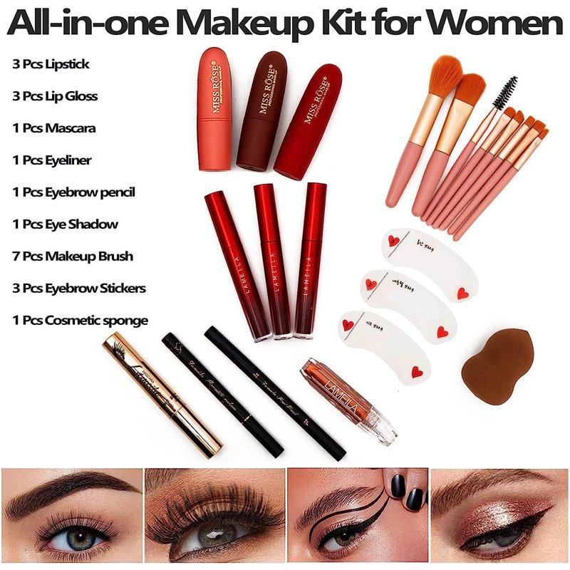 MISS ROSE 132 Colors Makeup Kit For Teenage Girls Professional Makeup Kit All In One Makeup Set For Women Include Eyeshadow/Lipstick/Concealer/Lip Gloss/Eyeliner/Mascara/Makeup Brushes