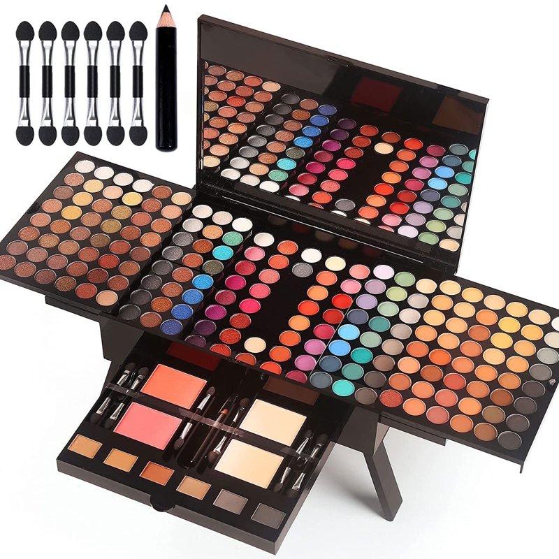 MISS ROSE 190 Colors Cosmetic Makeup Palette Set Kit Combination Professional Makeup Kit For Women Full Kit Makeup Pallet Include Eyeshadow/Facial Blusher/Eyebrow Powder/Eyeliner Pencil/Mirror