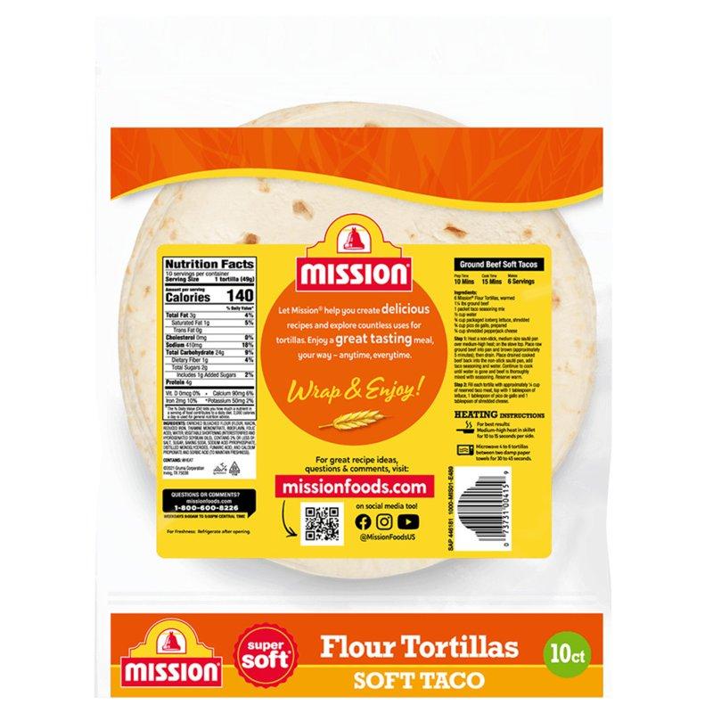 Mission Super Soft Flour Tortillas Soft Taco Size 10 Count