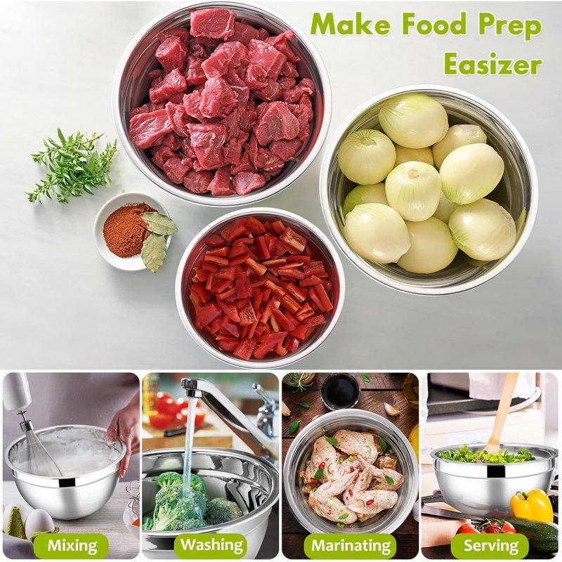 Mixing Bowls With Lids Set Of 5 Vesteel Stainless Steel Mixing Bowls Metal Nesting Salad Bowls Size 4.5 3 1.5 1 0.7 QT Great For Cooking Baking Serving - Multi-Color