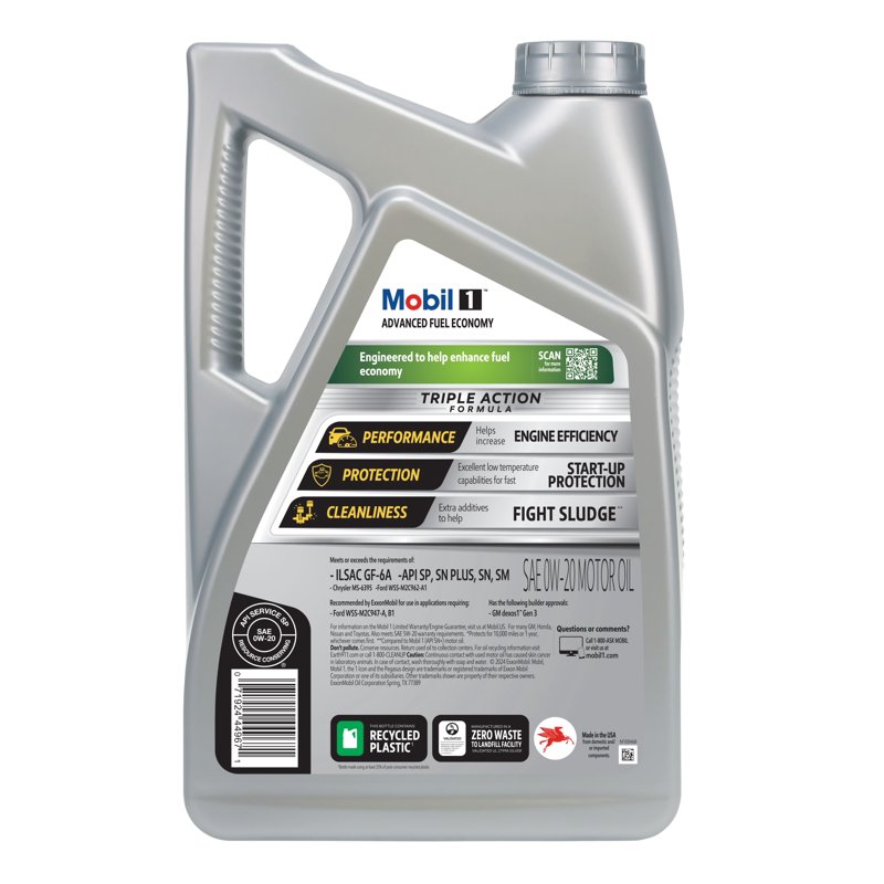 Mobil 1 Advanced Fuel Economy Full Synthetic Motor Oil 0W-20 5 Quart