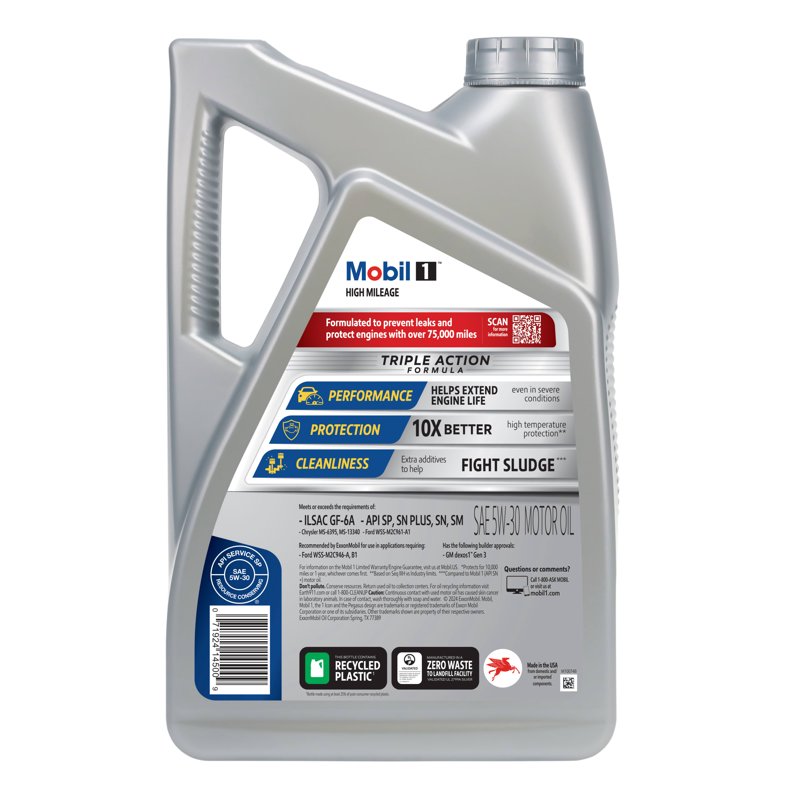 Mobil 1 High Mileage Full Synthetic Motor Oil 5W-30 5 Quart
