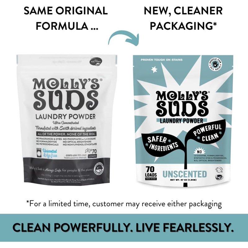Molly's Suds Unscented Laundry Detergent Powder 70 Loads Natural Laundry Soap For Sensitive Skin
