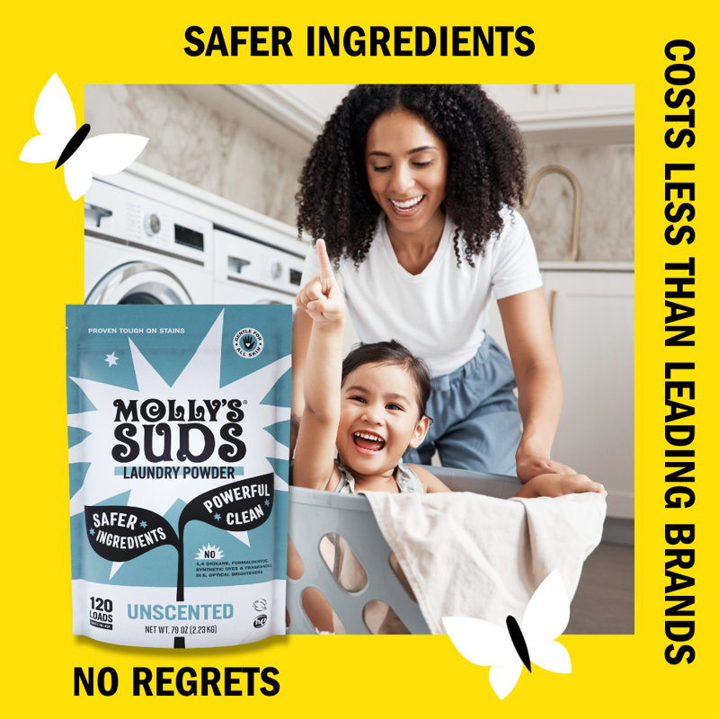 Molly's Suds Unscented Laundry Detergent Powder 70 Loads Natural Laundry Soap For Sensitive Skin