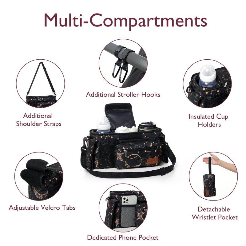 Momcozy Universal Stroller Organizer With Cup Holders Fits Strollers Large Capacity For Baby Essentials Starry Sky