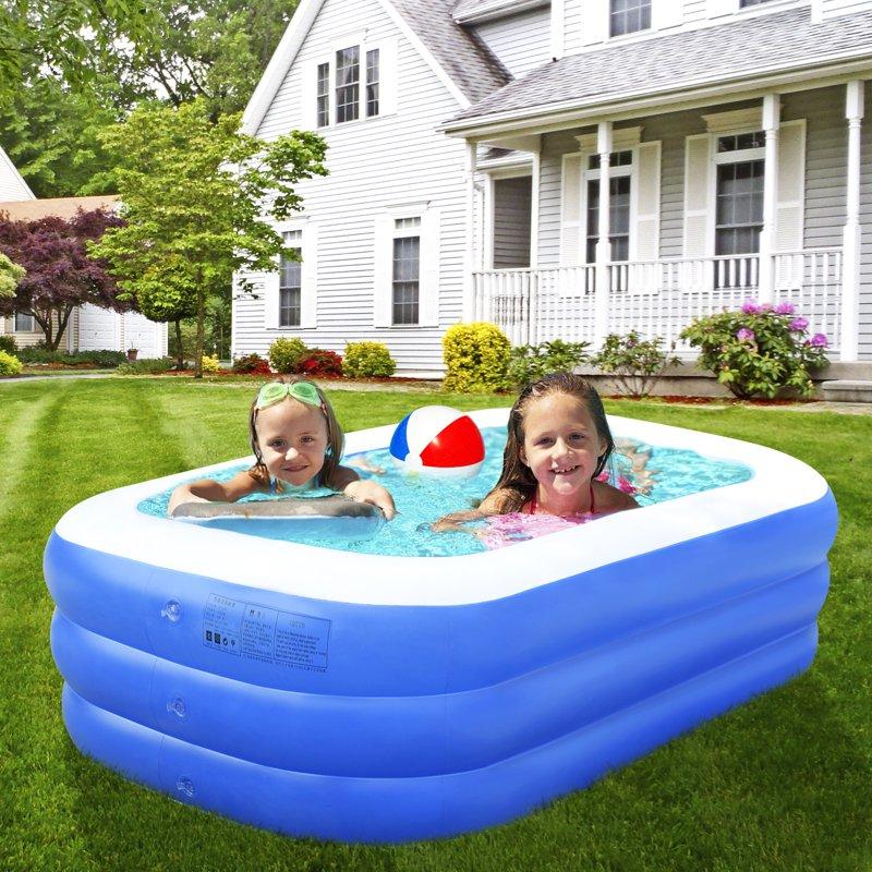 MoonSun Inflatable Pools Kiddie Pool 71" X 47" X 24" Summer Rectangle Swimming Pool For Kids Toddlers Infant 3 Layers Outdoor Indoor