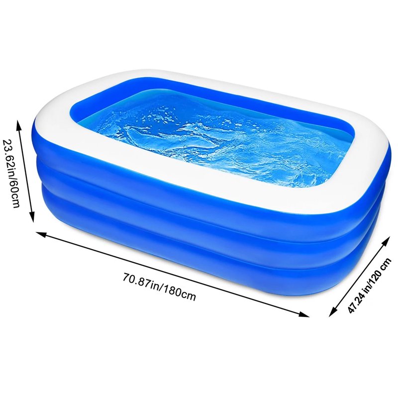 MoonSun Inflatable Pools Kiddie Pool 71" X 47" X 24" Summer Rectangle Swimming Pool For Kids Toddlers Infant 3 Layers Outdoor Indoor