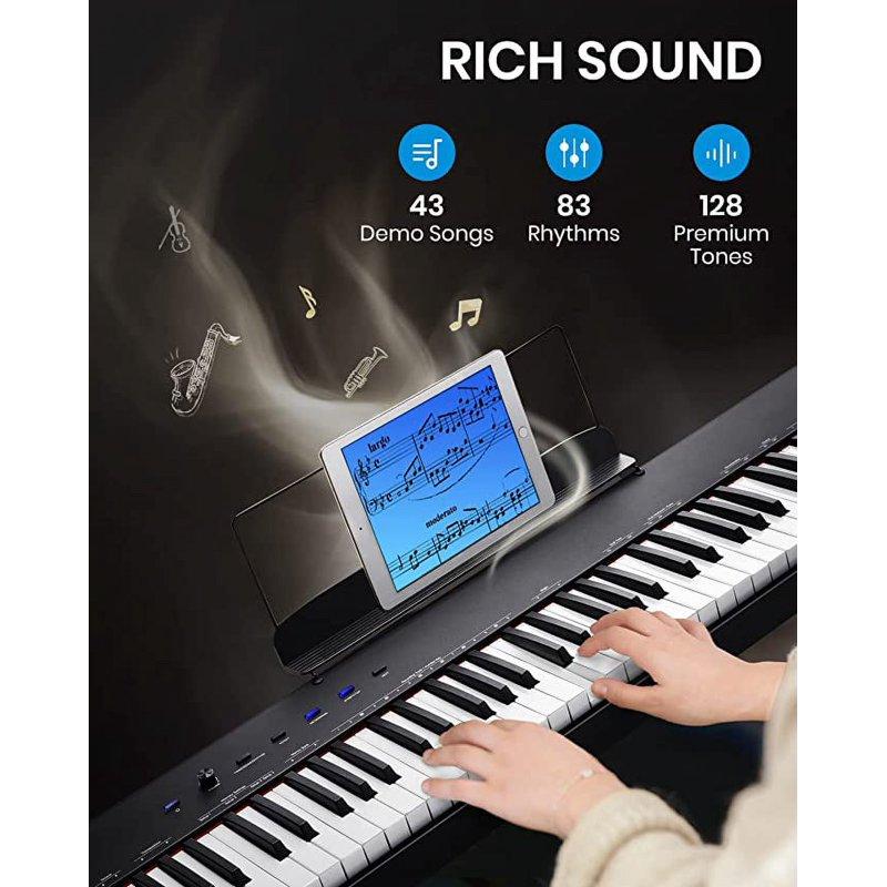 Moukey 88 Key Full-Size Semi-Weighted Electric Piano With 43 Demo Songs 83 Rhythms 128 Premium Tones Dream Chip Includes Sustain Pedal Stand Power Supply Gift For Piano Learner