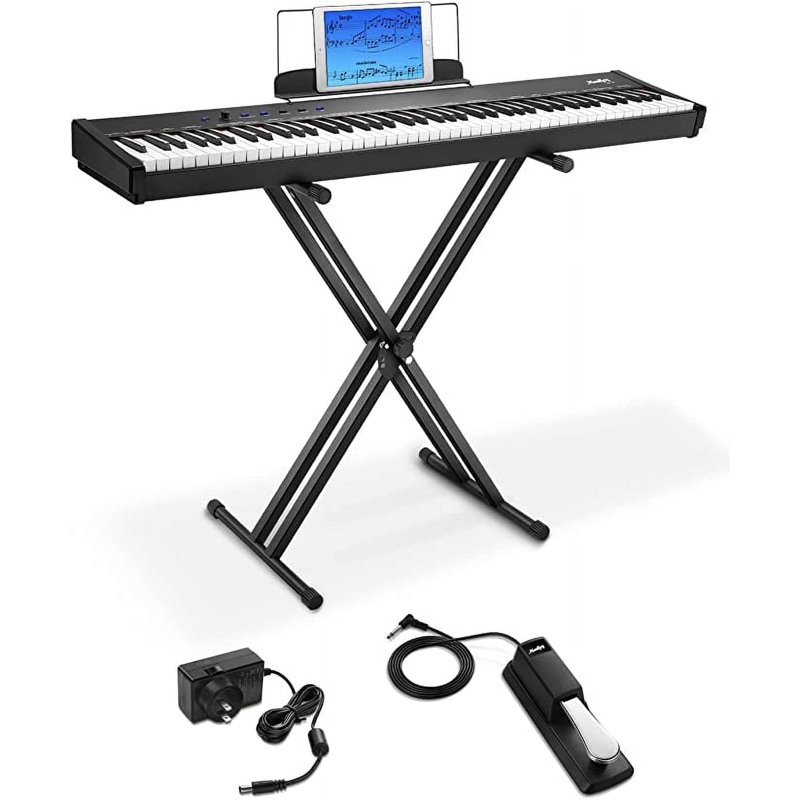 Moukey 88 Key Full-Size Semi-Weighted Electric Piano with 43 demo songs 83 rhythms 128 Premium Tones Dream Chip Includes Sustain Pedal Stand Power Supply Gift for Piano Learner