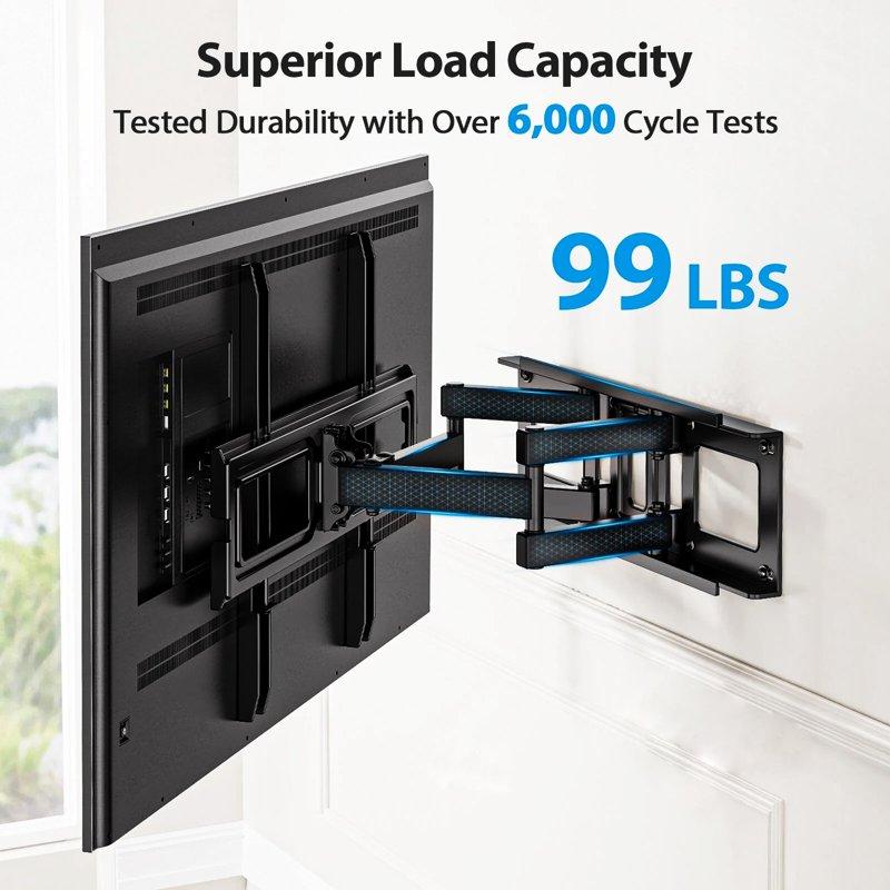 MountFTV Full Motion Articulating TV Wall Mount Bracket For 26-65 Inch TVs Swivels Tilts Extention Leveling Holds Up To 99 Lbs Max 400 X 400mm Fits 16" Wood Stud