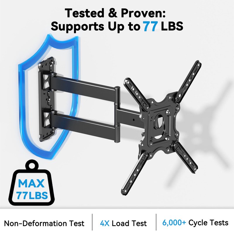 MountFTV Full Motion TV Wall Mount Bracket For 26-65 Inch TVs Corner TV Bracket Wall Mount With Extension Tilt Swivel Leveling Max 400*400mm Holds Up To 77 Lbs Single Wood Studs