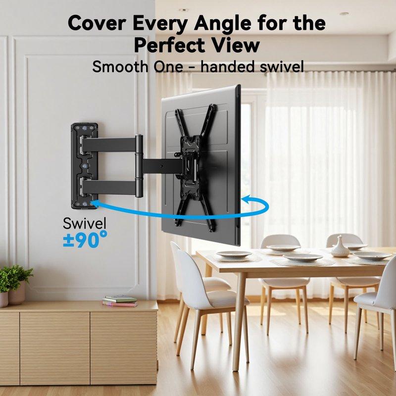 MountFTV Full Motion TV Wall Mount Bracket For 26-65 Inch TVs Corner TV Bracket Wall Mount With Extension Tilt Swivel Leveling Max 400*400mm Holds Up To 77 Lbs Single Wood Studs
