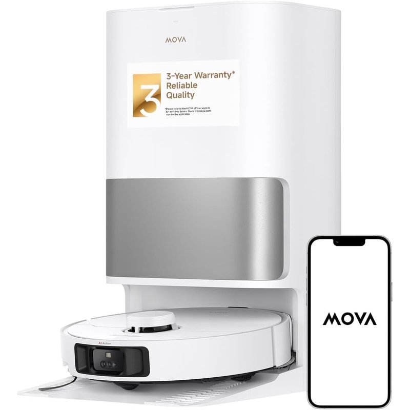 MOVA Robot P10 Pro Ultra Vacuum and Mop 13 000Pa Suction 140°F Hot Water Auto Mop Washing & Drying Dual Spinning Extenable Mop 10.5mm Lifting for Carpet 360°Obstacle Avoidance App Control