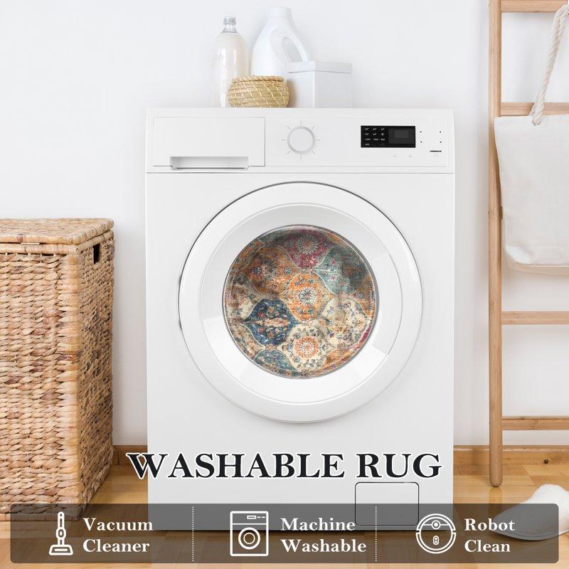 Moynesa 5'x7' Area Rug For Living Room Indoor Non-Slip Moroccan Trellis Washable Mat Large Oriental Accent Throw Rug For Kitchen Entryway Bathroom Bedroom Office Carpet Cream