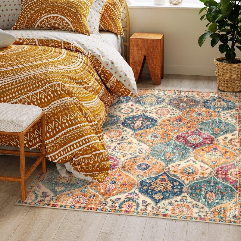 Moynesa 5'x7' Area Rug For Living Room Indoor Non-Slip Moroccan Trellis Washable Mat Large Oriental Accent Throw Rug For Kitchen Entryway Bathroom Bedroom Office Carpet Cream