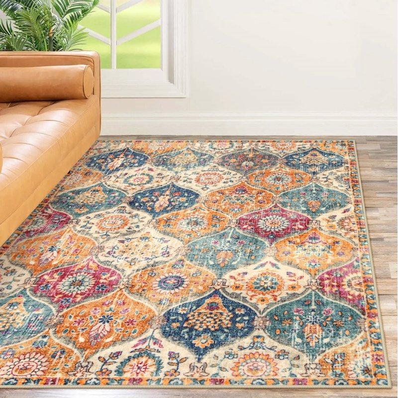 Moynesa 5'x7' Area Rug for Living Room Indoor Non-Slip Moroccan Trellis Washable Mat Large Oriental Accent Throw Rug for Kitchen Entryway Bathroom Bedroom Office Carpet Cream