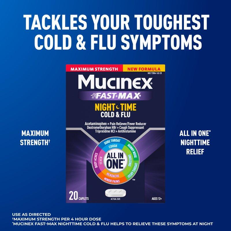 Mucinex Nightshift Cold And Flu Medicine Fever Reducer OTC Nighttime Cough Relief 20 Caplets