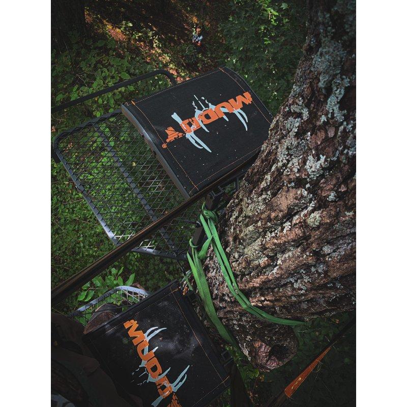 MUDDY Boss XL Hang-on Durable Weather-Resistant Outdoor Hunting Tree Stand Wide Stance Platform With Fixed Footrest & Flip-Back Flex-Tek Seat 300 Pound Maximum Capacity