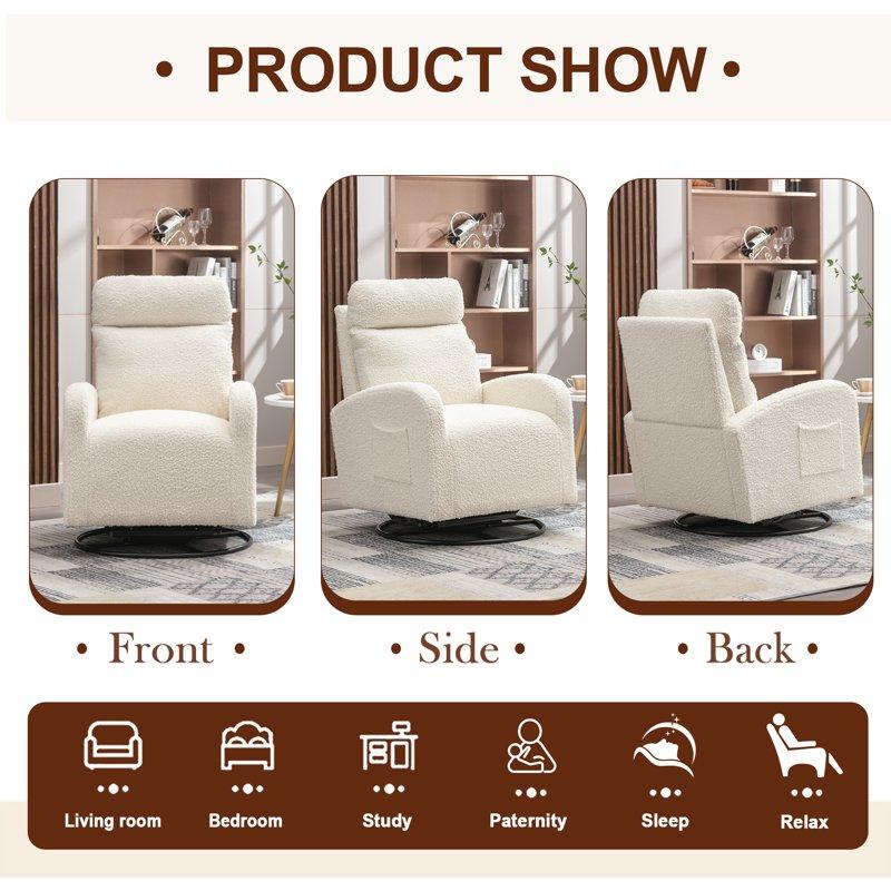 Muumblus Teddy Swivel Glider Rocking Chair For Baby Nursery Indoor White