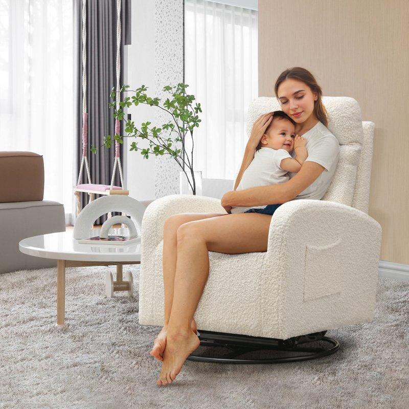 Muumblus Teddy Swivel Glider Rocking Chair For Baby Nursery Indoor White