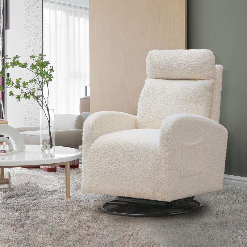 Muumblus Teddy Swivel Glider Rocking Chair for Baby Nursery Indoor White