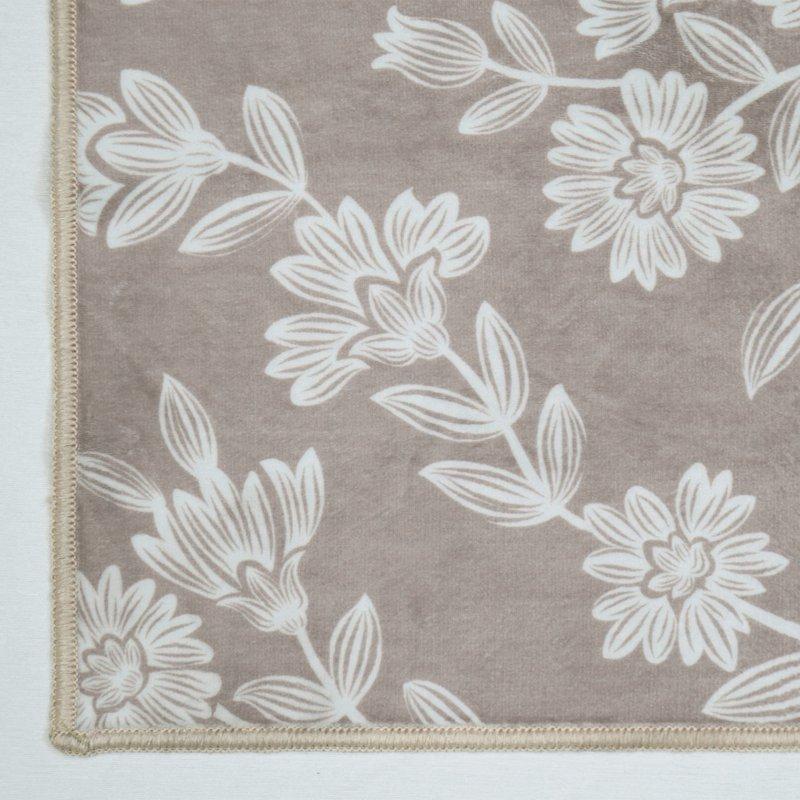 My Texas House Taupe Flower Damask Machine Washable Indoor Area Rug 5' X 7'