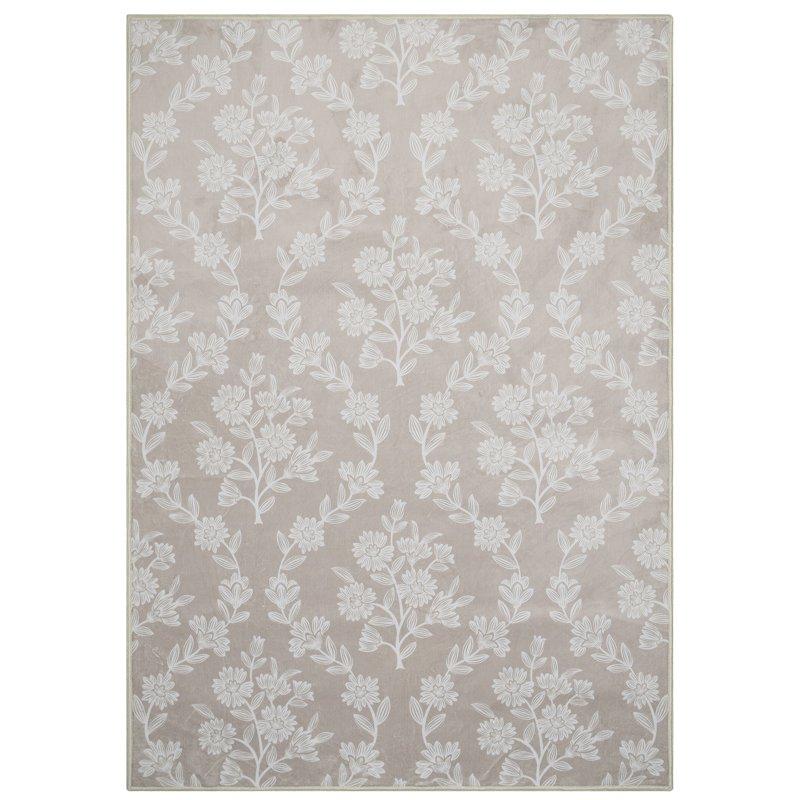 My Texas House Taupe Flower Damask Machine Washable Indoor Area Rug 5' x 7'