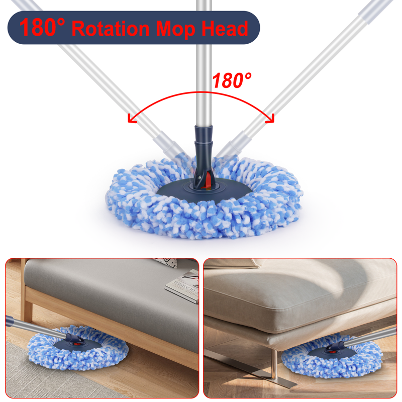 MYSPRI Spin Mop And Bucket System With Wringer Set For Floors Separate Clean And Dirty Water 3 Microfiber Mop Pads