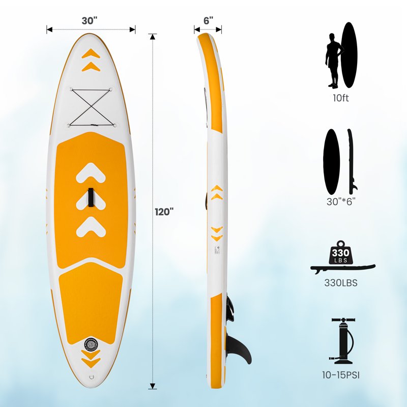 Naipo 120"x30"x6" Inflatable Paddle Board Stand Up Paddle Board SUP Board Ultra-Light (17LBS) For Summer Surfing Orange