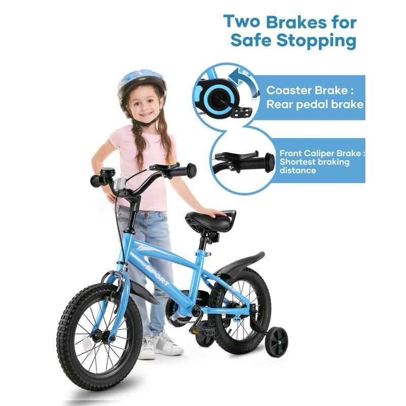 Naipo 14 Inch Kids Bike Girls And Boys Blue Bike With Removable Training Wheels