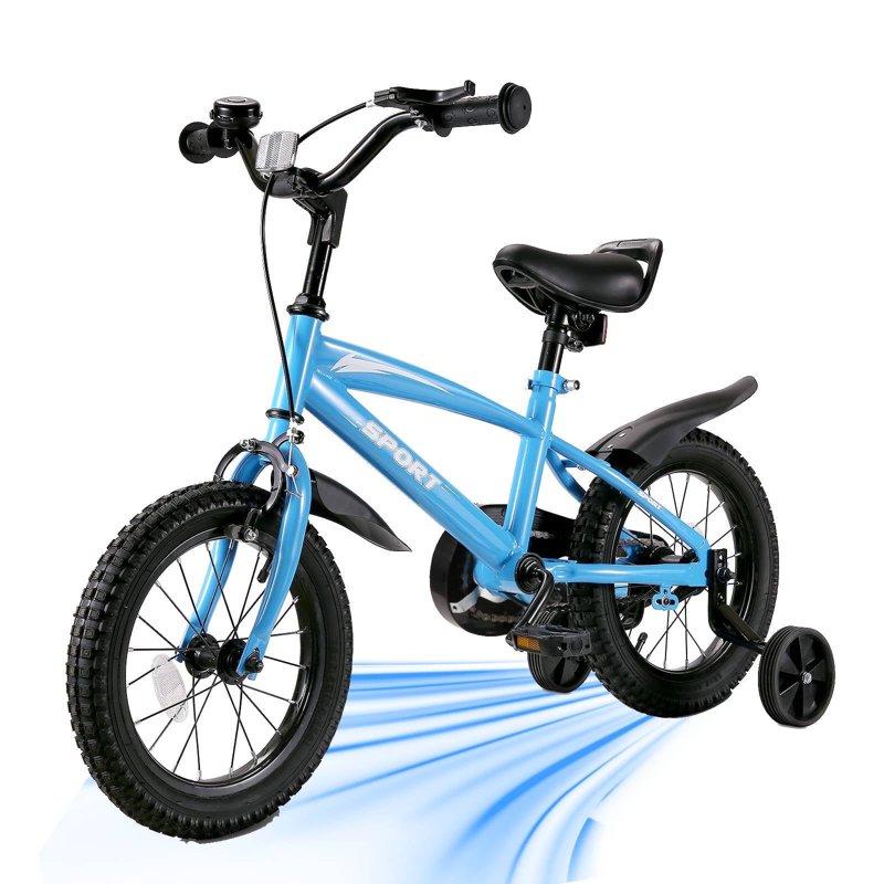 Naipo 14 Inch Kids Bike Girls and Boys Blue Bike with Removable Training Wheels
