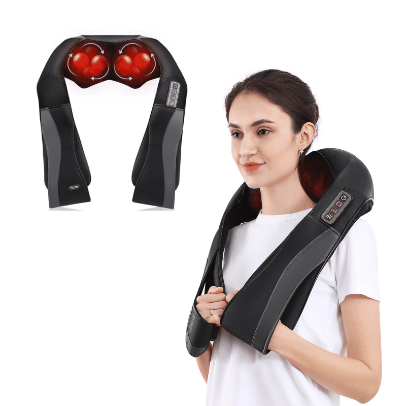 Naipo Shiatsu Neck Shoulder Massager 3D Deep Tissue Kneading Massager with Heat Gifts for Men Women Black