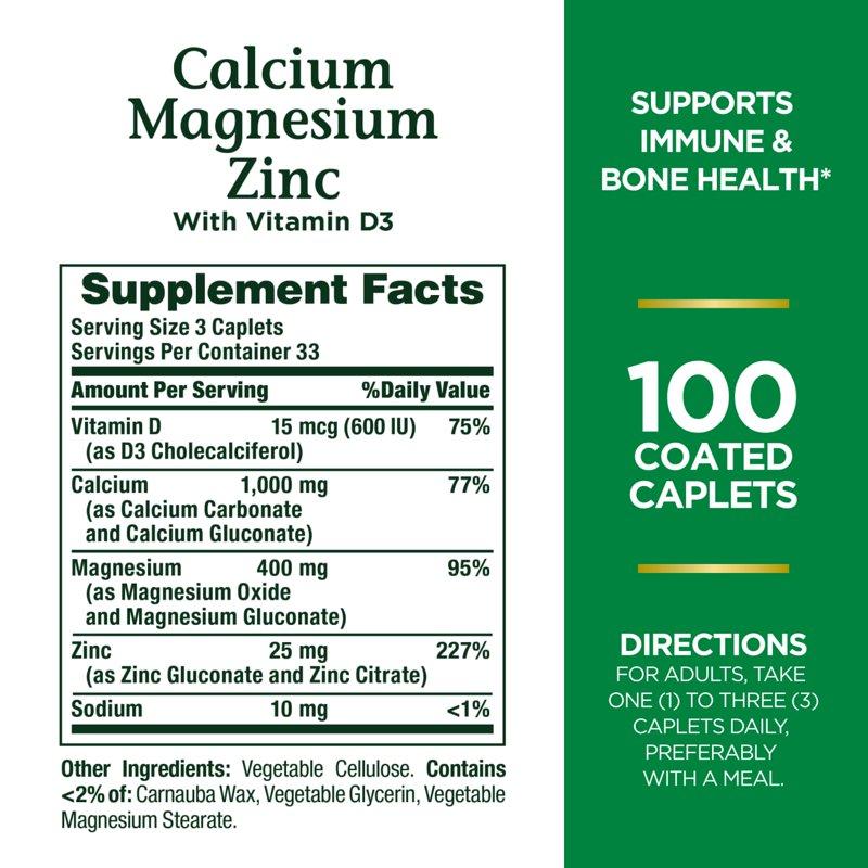 Nature's Bounty Calcium Magnesium Zinc Coated Caps For Bone Health 100 Ct