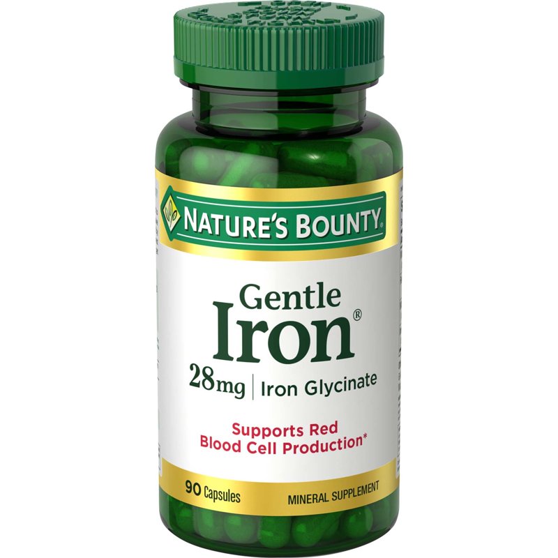 Nature's Bounty Gentle Iron Glycinate 28 mg Capsules Supports Red Blood Cells 90 Ct