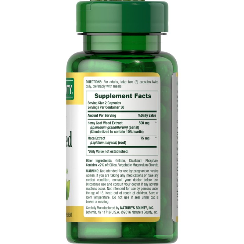 Nature's Bounty Horny Goat Weed Maca Caps Supports Men's Vitality 60 Ct