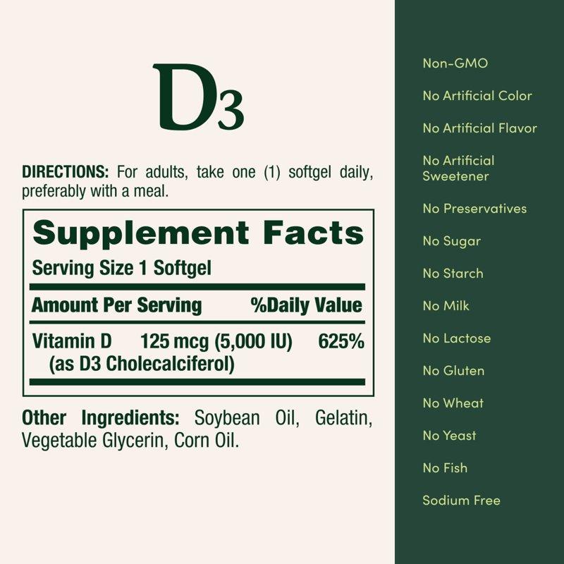 Nature’s Bounty Vitamin D3 5000 IU Softgels For Bone & Immune Support Vitamin Supplement 240 Ct