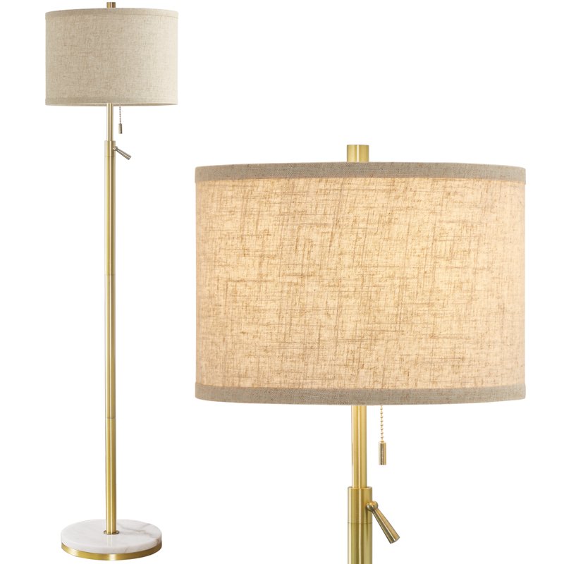 NATYSWAN Modern Floor Lamp For Living Room Adjustable Height Standing Lamp With Marble Base Tall Lamp With Pull Chain Switch Floor Lamps For Living Room Bedroom & Office Bulbs Not Included (Gold)