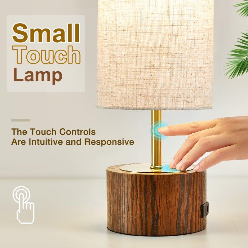 NATYSWAN Small Table Lamps For Bedroom Modern Touch Lamps Set Of 2 With USB Ports And Fabric Shade Minimalist Desk Lamp For Living Room Office Dorm Kids Room